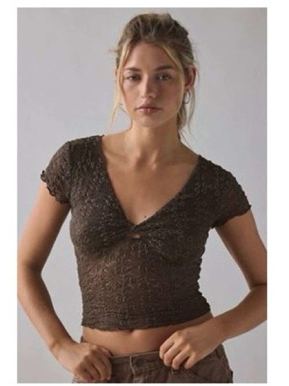 Kimchi Blue Maisie Sheer Lace Twist-Front Crop Top XL